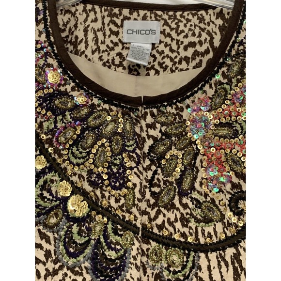 Chico's Women’s Leopard Print Multicolored Sequins Tan Brown Jacket Size 1 - Picture 9 of 12